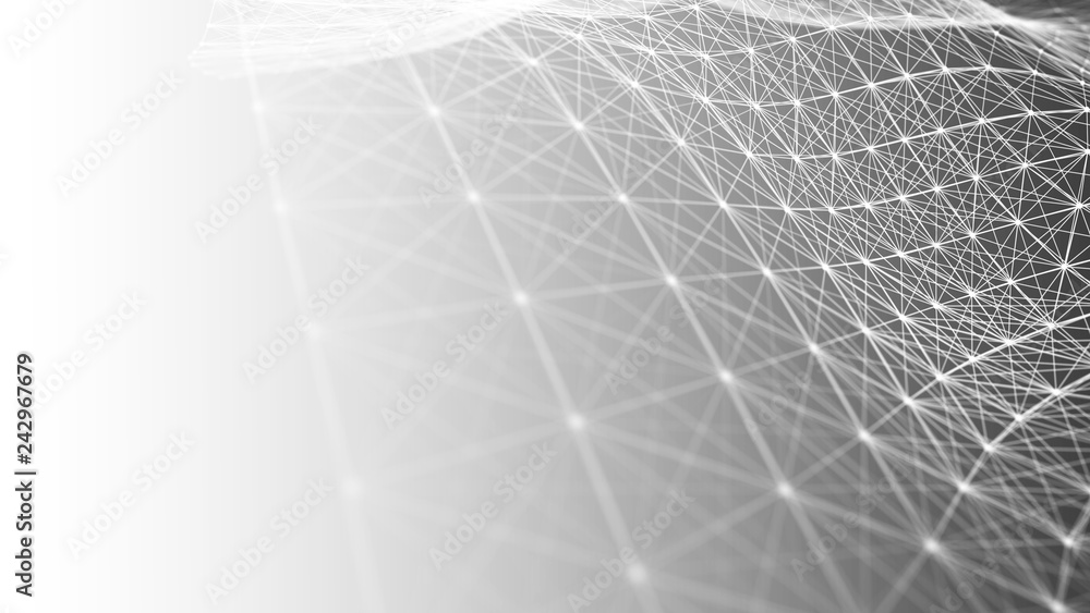 Abstract polygonal space. Network connection structure. Digital data visualization. Big data digital background. 3d rendering.