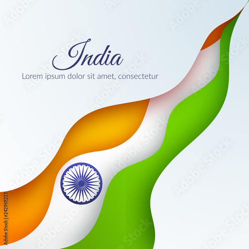 Card with wavy ribbon abstract curved lines of colors national India flag and the name of the country India Element design of postcard card banner poster template Abstract background Vector ribbon