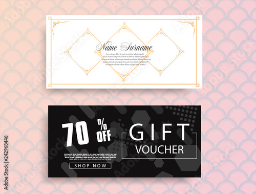 Gift Voucher Template Promotion Sale discount, black and white background, vector illustration