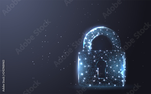 Abstract wire low poly, Polygonal wire frame mesh looks like constellation on dark blue night sky with dots and stars, illustration and background