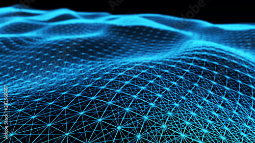 Abstract polygonal space. Network connection structure. Digital data visualization. Big data digital background. 3d rendering.