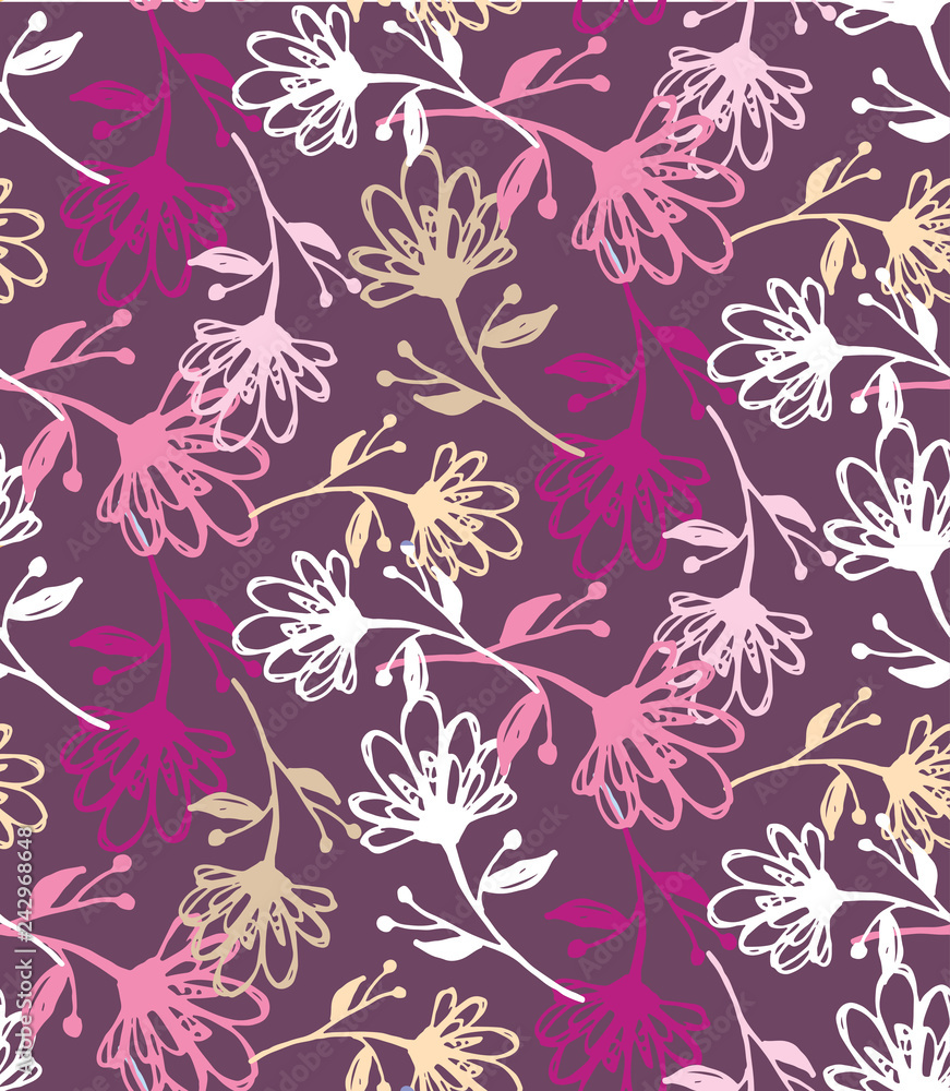 Fototapeta Hand drawn doodle floral pattern background