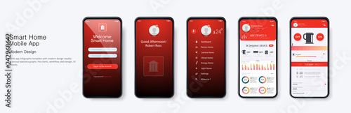 Banking App UI Kit for responsive mobile app or website with different GUI layout including Login. login and password input, home page, payment information, ratings and statistics .Vector flat 