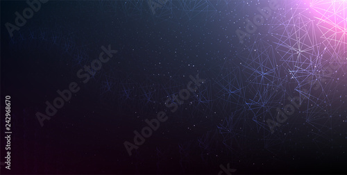 Abstract vector illuminated particles, sparks and lines. Plexus effect. Futuristic cyber constellation. Background wireframe vector