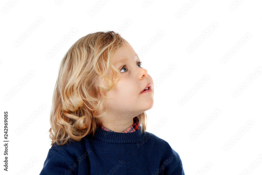 Pensive little child looking up Pensive little child looking up