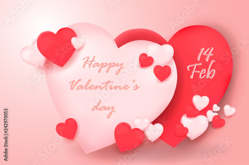 Happy Valentine's day abstract background with origami made paper cut,Paper art style.
