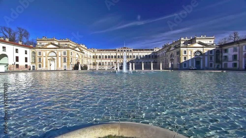 Fountain and anciente royal palace of villa reale in monza city photo