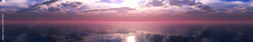 Panorama of a beautiful sea sunset, sunrise over the water,
