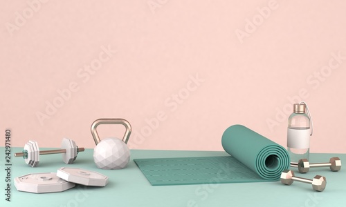 3D rendered illustration . workout equipment for training at home or in studio or gym, female concepr.