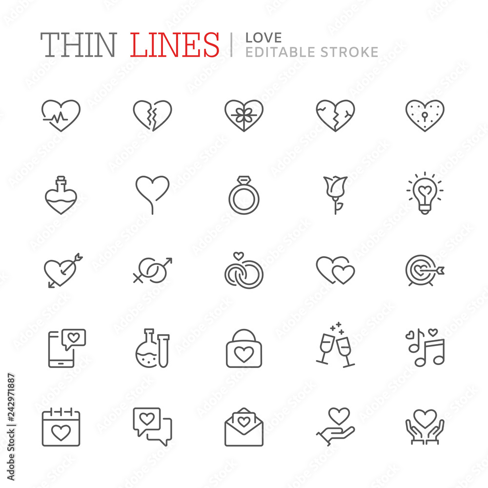 Collection of Saint Valentines Day related icons. Editable stroke Collection of Saint Valentines Day related icons. Editable stroke