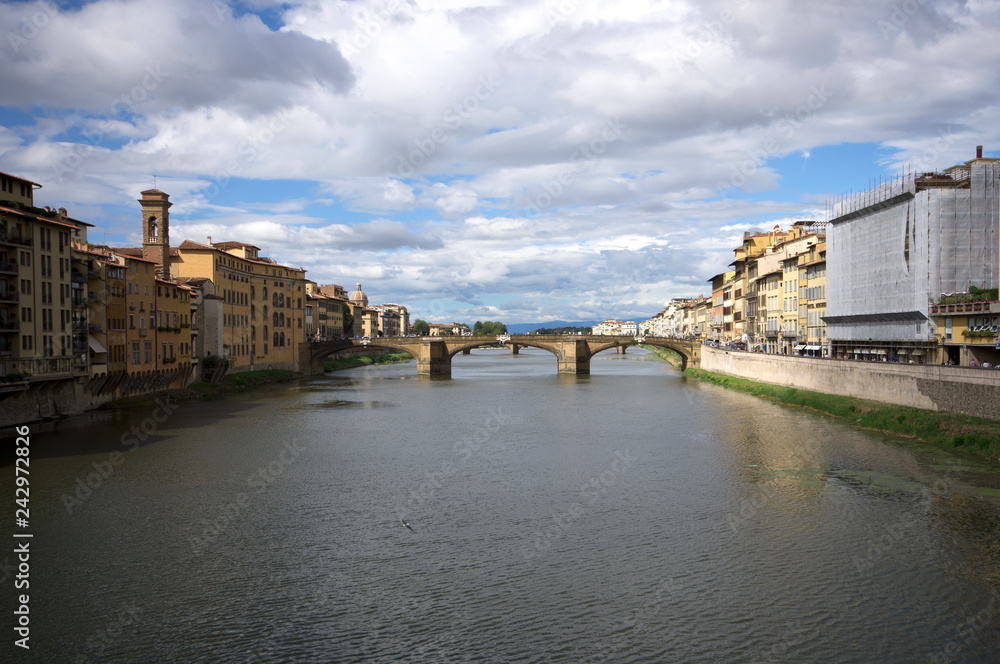 Florence / Italy - September 24 / 2015 : View of bridge of Florence over Arno river