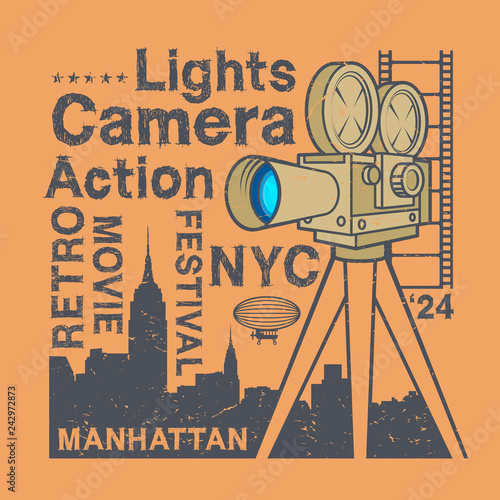 Old fashioned movie camera on the tripod