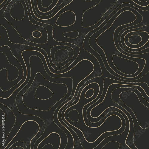 Abstract topography. Actual topography map. Seamless design. Quaint tileable isolines pattern, vector illustration.