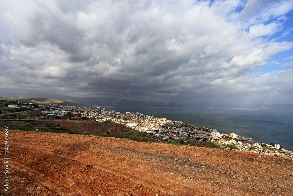 Kinneret sea ​​and  rain clouds