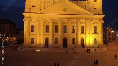 Aerial video of Reformed Great Church in Debrecen city, Hungary