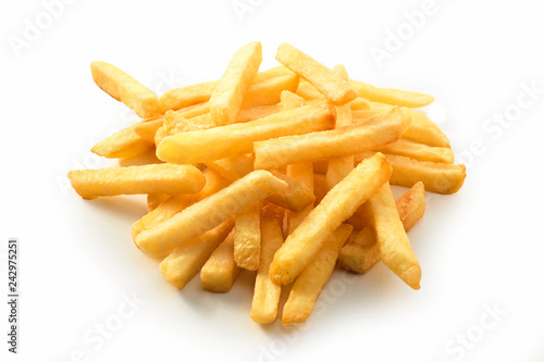 Stack of golden crispy deep fried potato chips