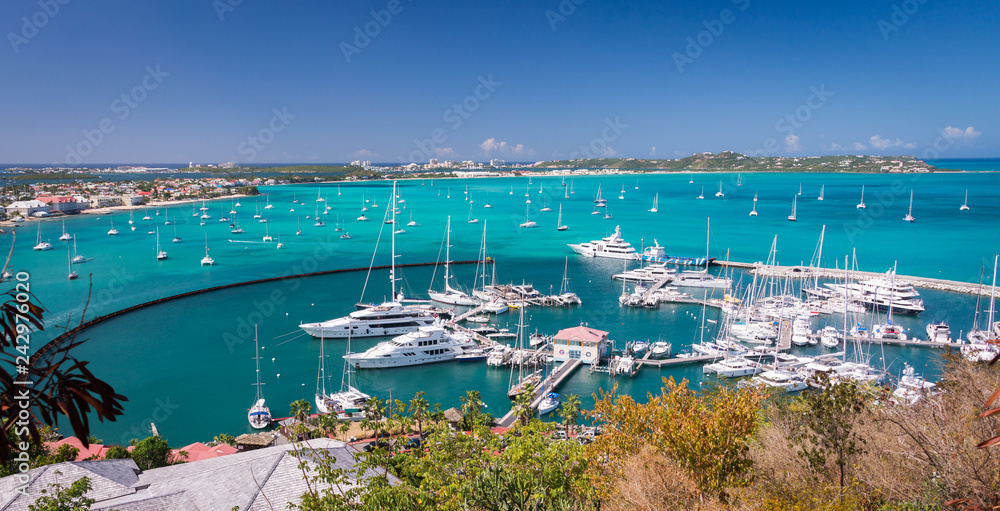 Marigot, St Martin - February 2015: Harbour at Marigot, French capital of St Martin, Caribbean
