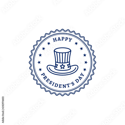Happy Presidents Day stamp icon Uncle Sam hat. Thin line art design, Vector flat illustration