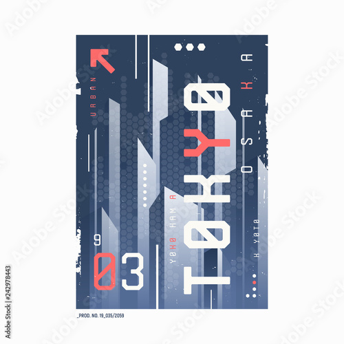 Tokyo t-shirt abstract geometric futuristic design, print, typog