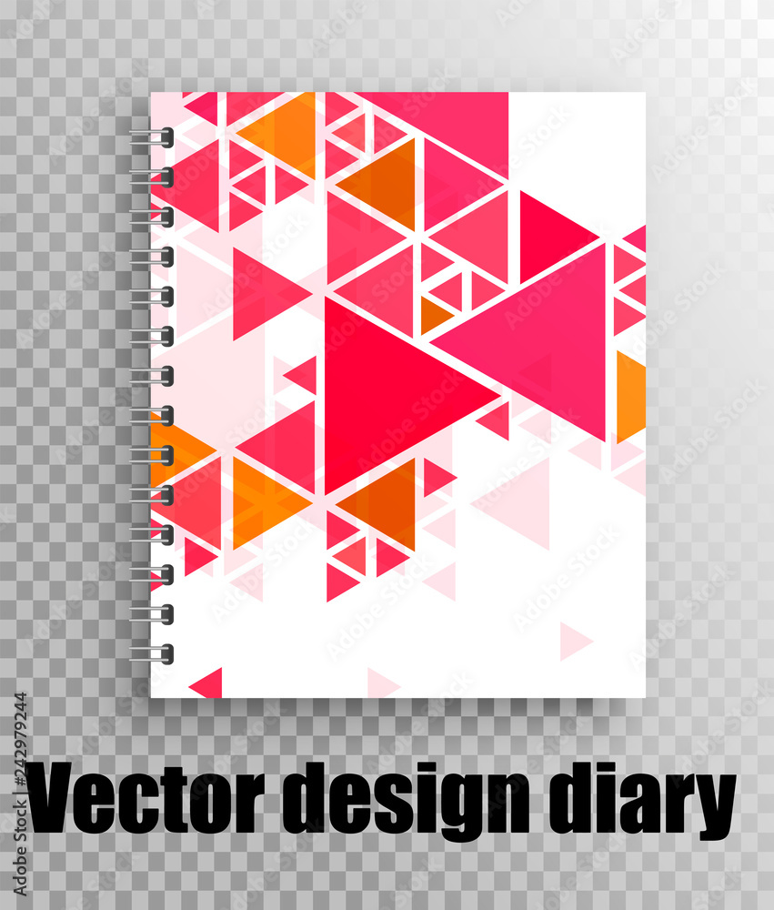Stylish cover for notebook, diary - vector layout mock up. Colored triangles pattern on notepad.