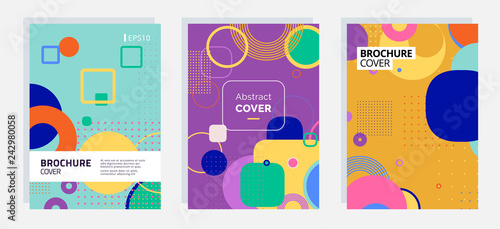 Collection of covers with bright geometric shapes. Abstract backgrounds for poster, flyer, banner, brochure and advertising. EPS10