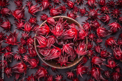 Fresh red Roselle use for herb or food concept