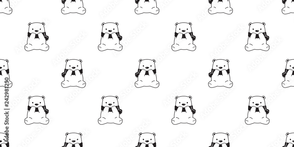 Fototapeta Niedźwiedź wzór wektor niedźwiedź polarny siedzi rasa szalik na białym tle ilustracja kreskówka dachówka tło powtarzać tapety doodle