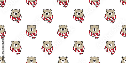 Bear seamless pattern vector polar bear head scarf isolated cartoon illustration tile background repeat wallpaper doodle