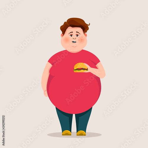 Fat guy with hamburger. Concept illustration. 