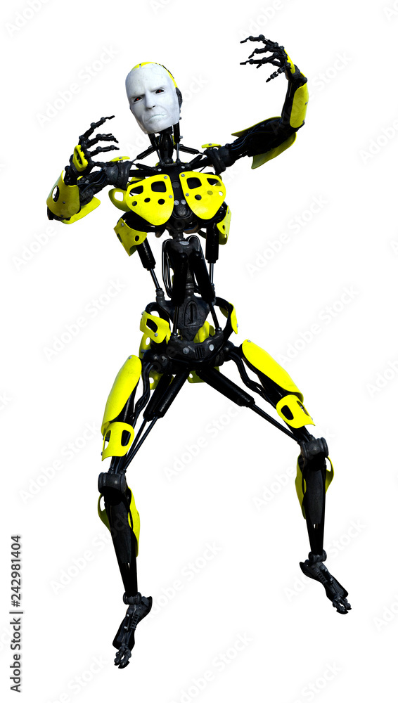 3D Rendering Male Robot on White