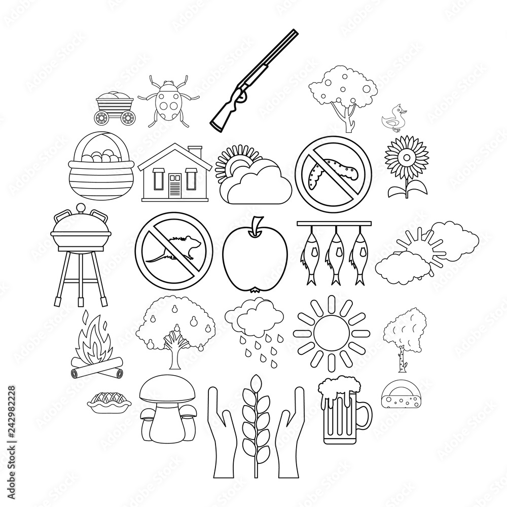 Obraz premium Countryside icons set. Outline set of 25 countryside vector icons for web isolated on white background