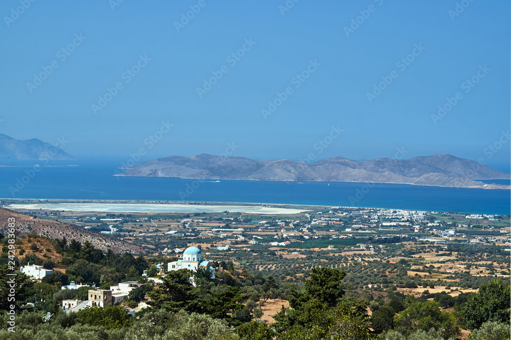 Orthodox church and Salt lake Alikes on the shores of the Mediterranean Sea on the island of Kos in Greece.