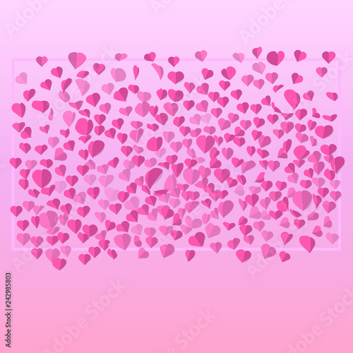paper cut hearts strewn with a set on a pink background for Valentine s Day
