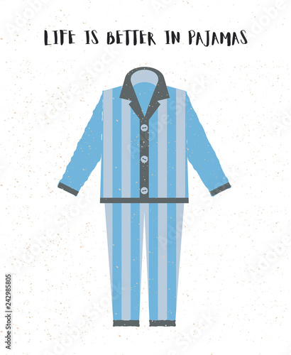 Fashion doodle pajama for good night sleep or party. Isolated flat vector illustration. Modern look pijama template. Clothing sample printable scheme.