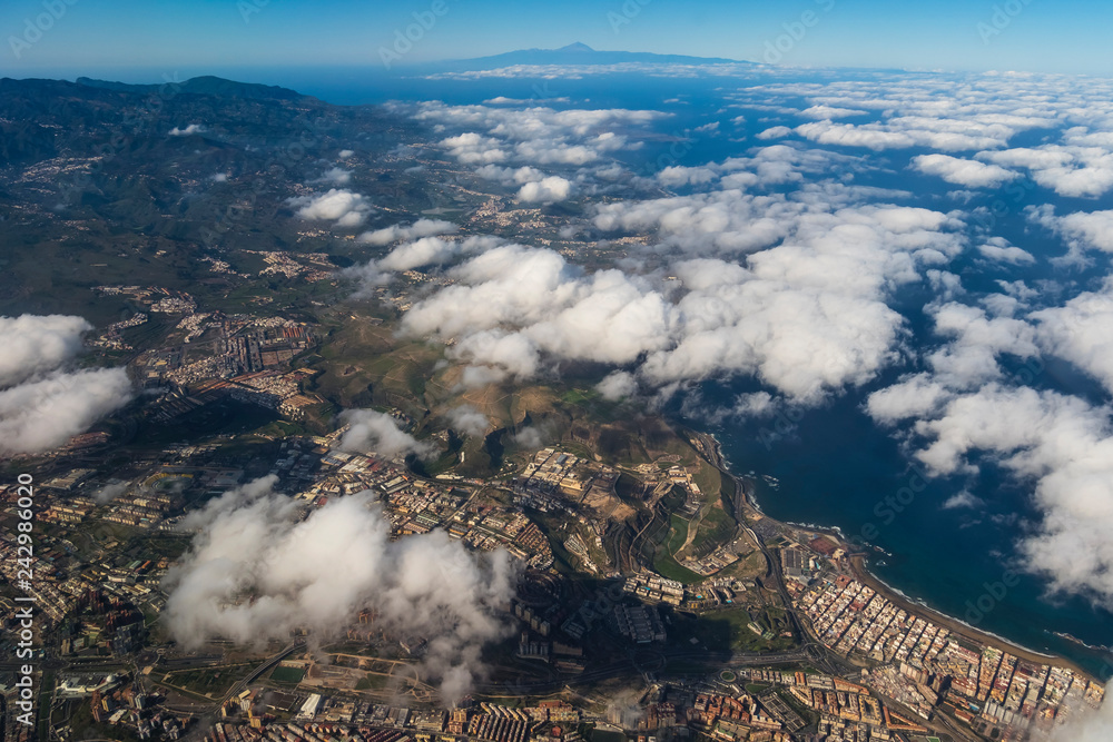 Canary islands gran canaria flight scene plane window