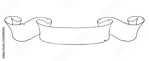 Blank ribbon banner. Outline doodle