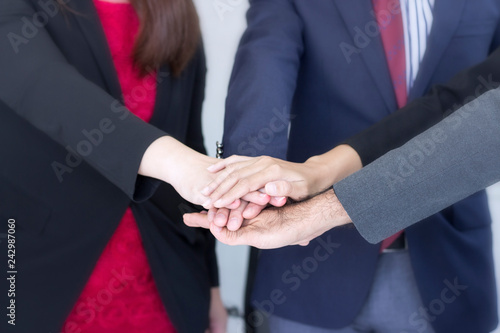 Group businessman successful concept;Close up of group business people putting hands together. Teamwork, friendship, unity and successful concept.
