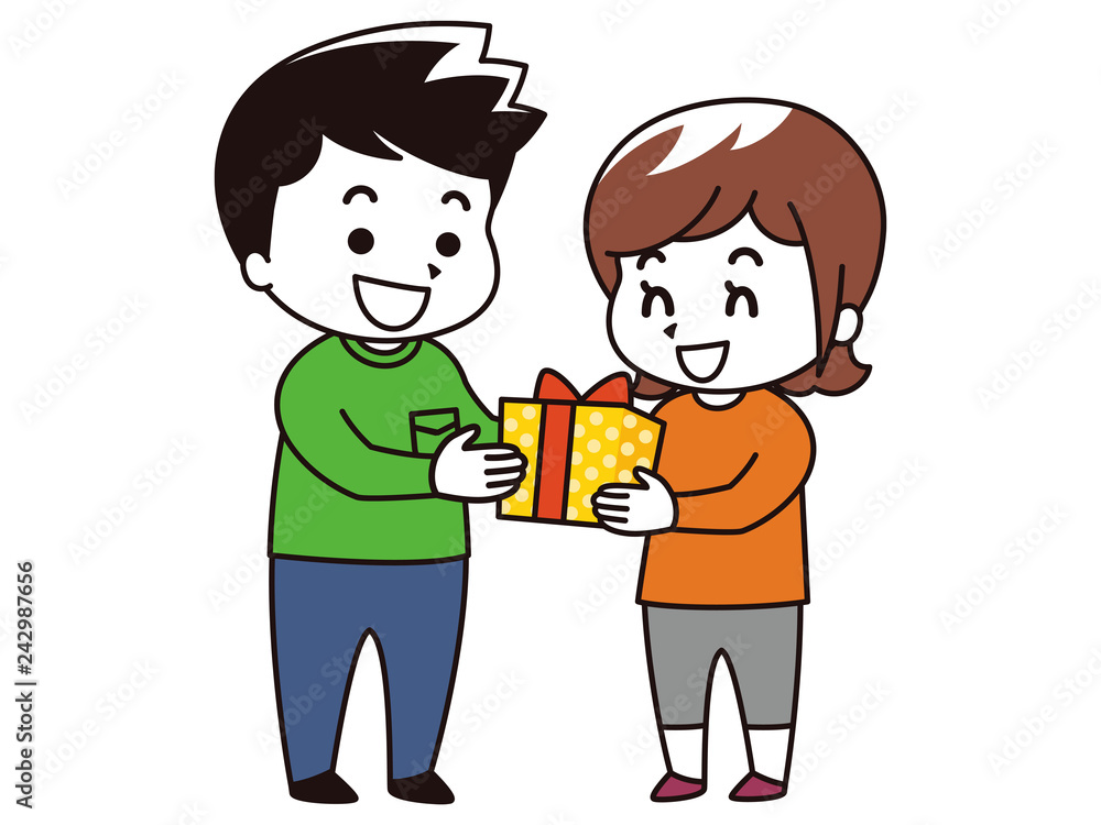 プレゼントBOXと若い男女 プレゼントBOXと若い男女