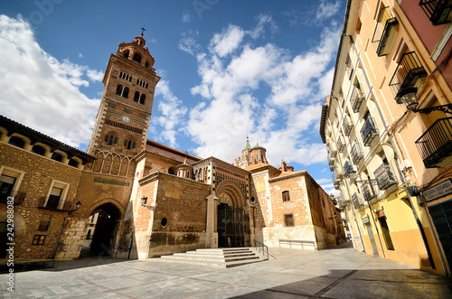 View of Cathedral of Saint Mary of Mediavilla facade of Teruel, Spain.