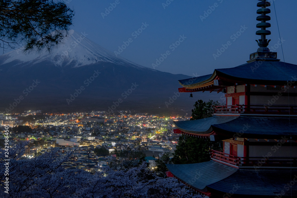 Obraz premium 山梨県・新倉山浅間公園の夜景・春
