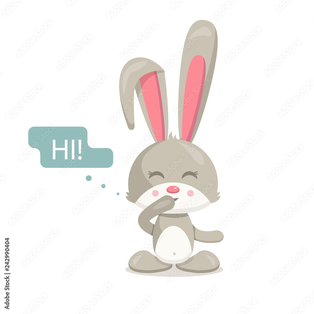 Happy rabbit vector character on white background. Flat illustration in cartoon style Happy rabbit vector character on white background. Flat illustration in cartoon style