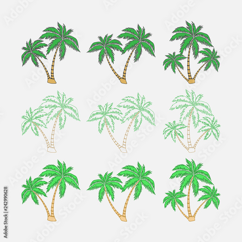 set of silhouettes of palm trees  exotic symbol