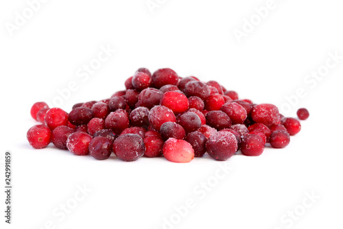 Frozen cranberries isolated on white background photo
