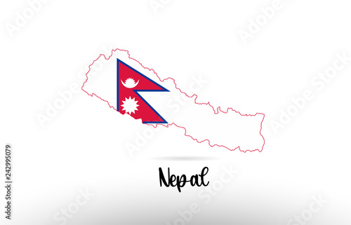 Nepal country flag inside map contour design icon logo