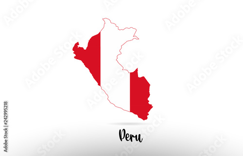 Peru country flag inside map contour design icon logo