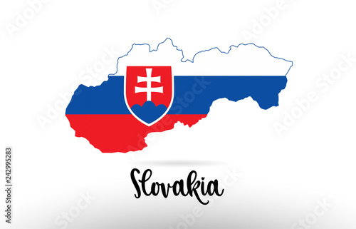 Fotografia, Obraz Slovakia country flag inside map contour design icon logo