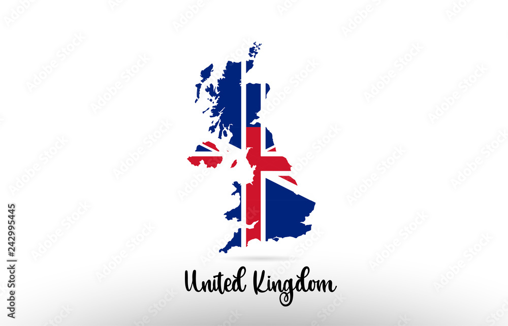 Fototapeta premium United Kingdom country flag inside map contour design icon logo