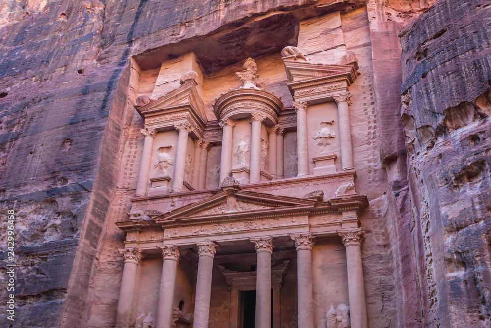 Treasury building in ancient city of Petra in Jordan