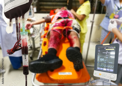 Accident and emergency and blood supply patients in emergency room,blur