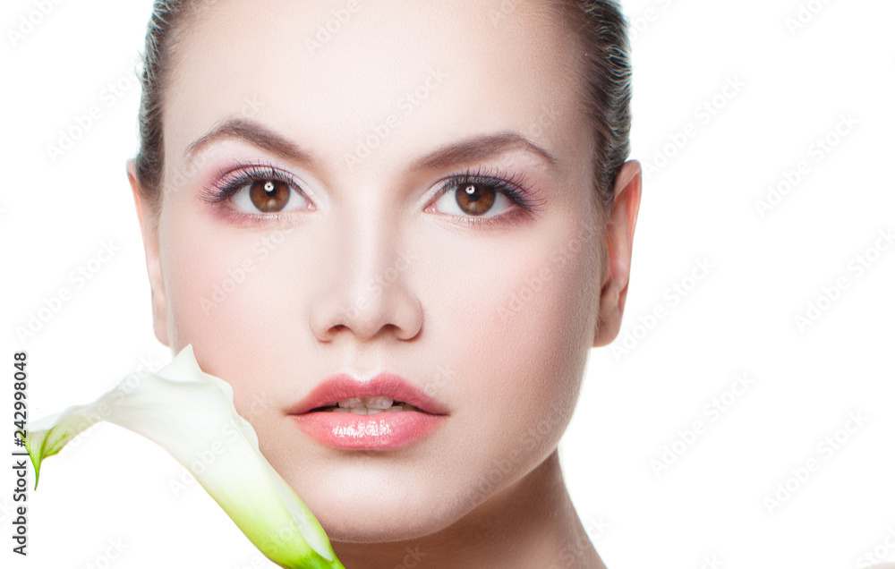 Spa beauty girl showing empty copy space on the open hand Spa beauty girl showing empty copy space on the open hand